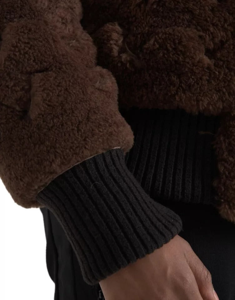 Brown Fur Lamb Shearling Coat Jacket - ventzia