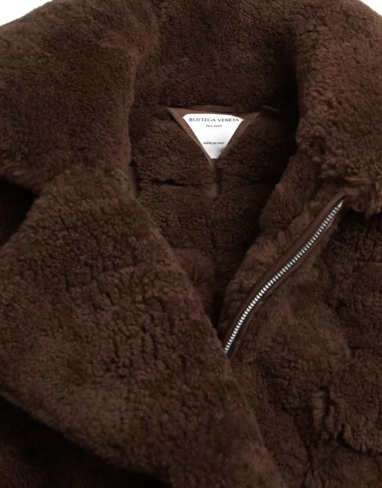 Brown Fur Lamb Shearling Coat Jacket - ventzia
