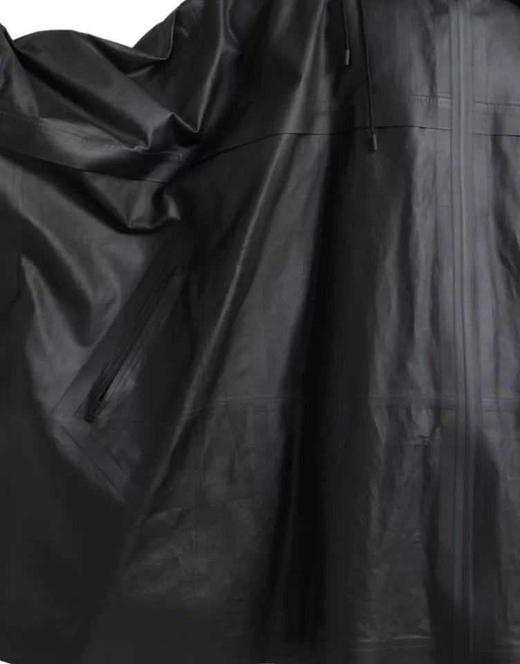 Black Leather Hooded Men Trenchcoat Jacket - ventzia