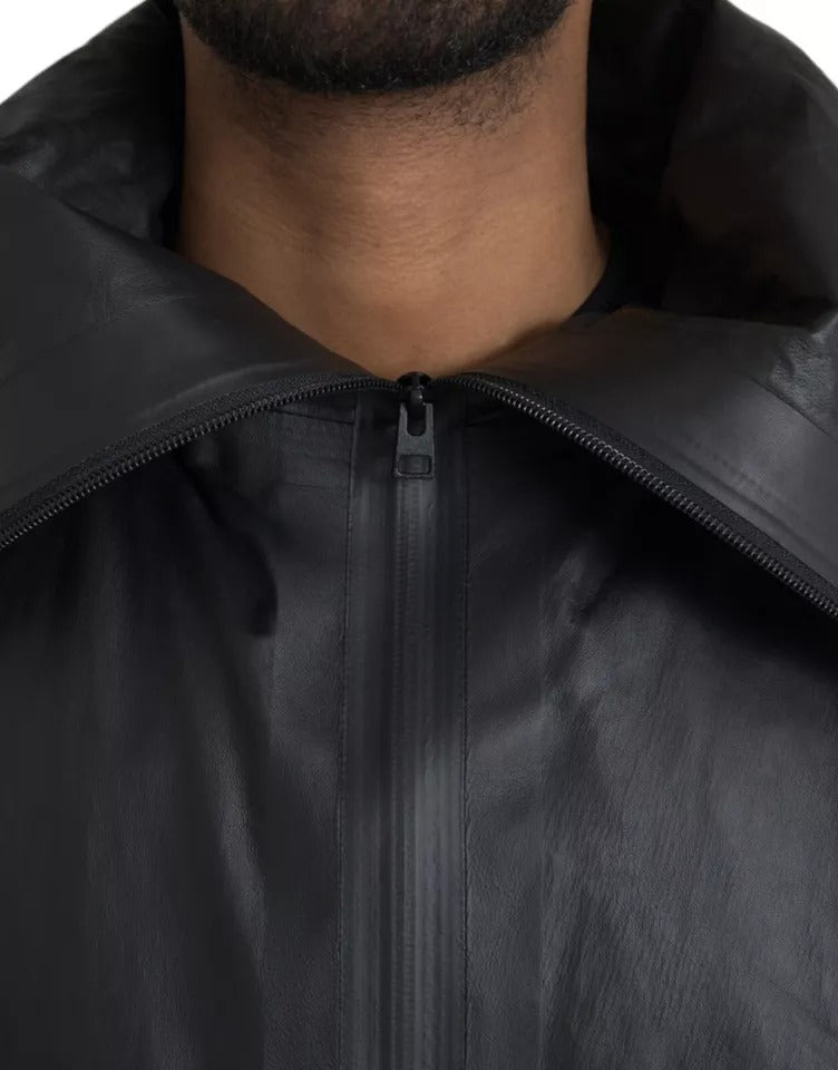 Black Leather Hooded Men Trenchcoat Jacket - ventzia