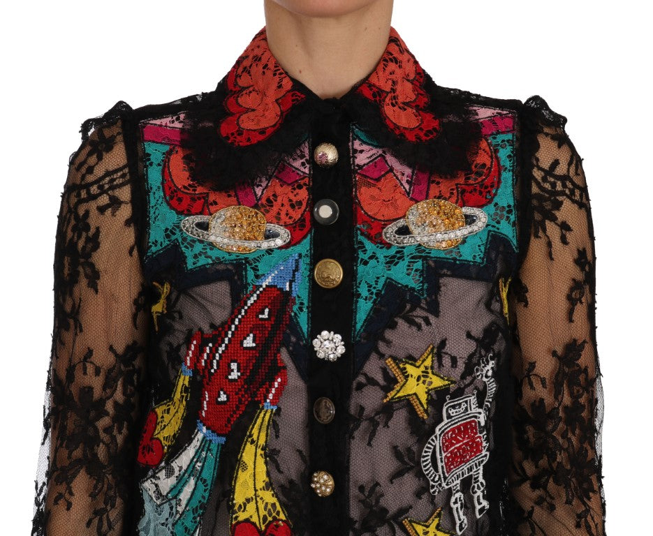 Floral Lace Embroidered Blouse with Crystals - ventzia