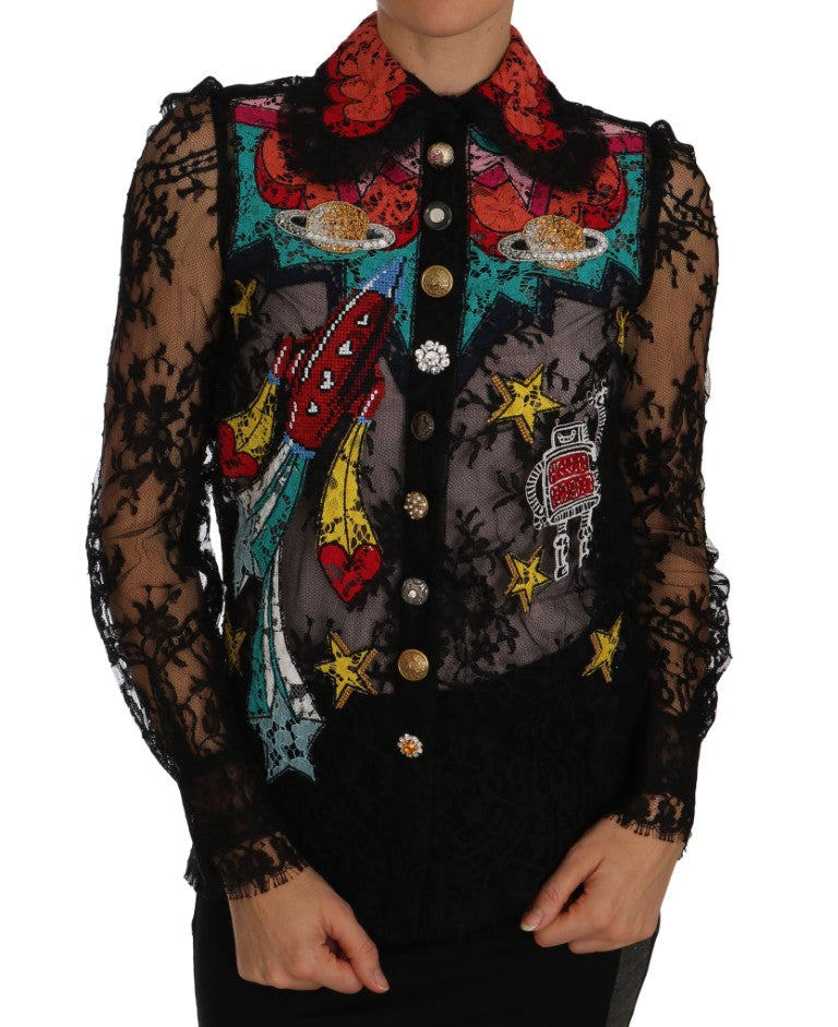 Floral Lace Embroidered Blouse with Crystals - ventzia