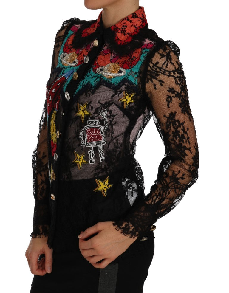 Floral Lace Embroidered Blouse with Crystals - ventzia