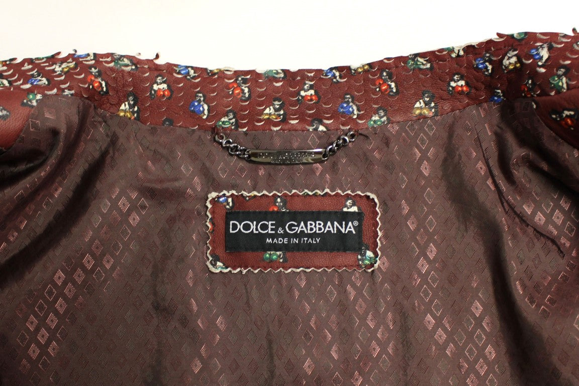 Exclusive Boxer Print Bordeaux Leather Jacket - ventzia