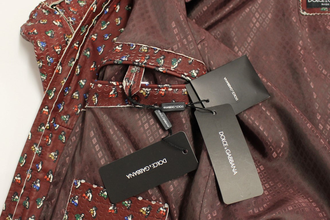 Exclusive Boxer Print Bordeaux Leather Jacket - ventzia