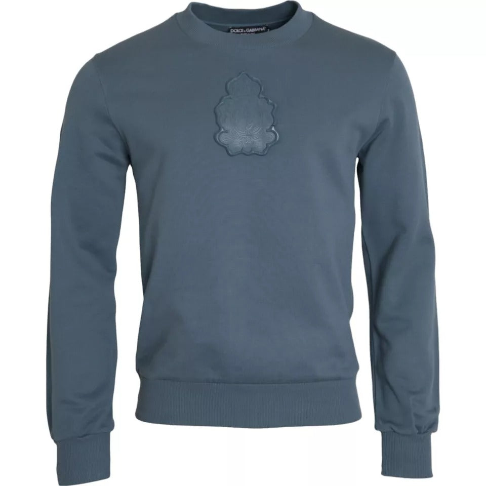 Blue Cotton Logo Patch Crew Neck Men Pullover Sweater - ventzia