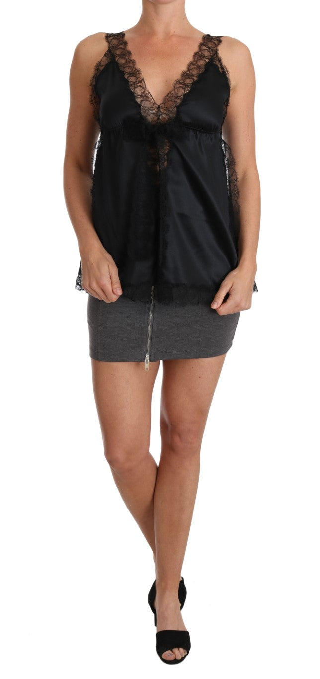 Sultry Silk Blend Lingerie Top in Black - ventzia