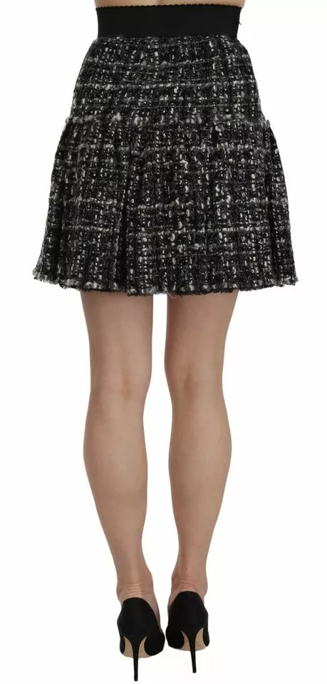 Black Check Flounce Detailed Wool Mini Skirt - ventzia
