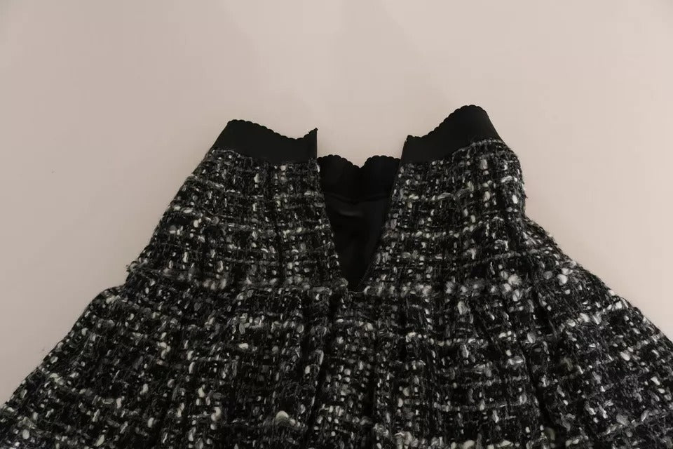 Black Check Flounce Detailed Wool Mini Skirt - ventzia