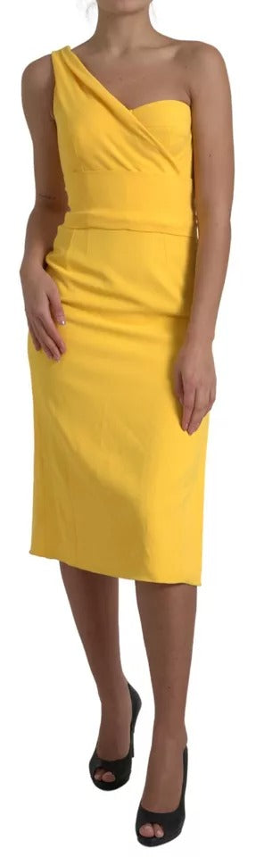 Yellow One Shoulder Side Slit Midi Dress - ventzia