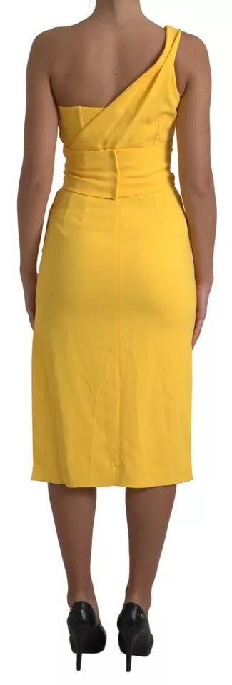 Yellow One Shoulder Side Slit Midi Dress - ventzia