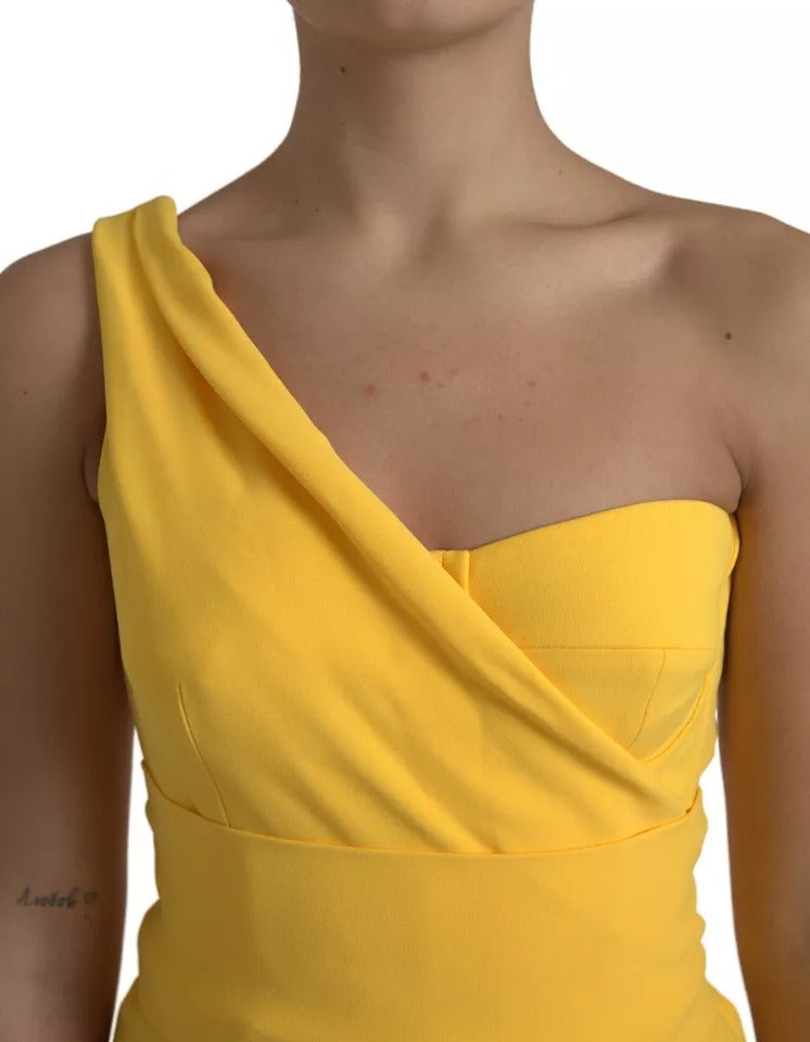 Yellow One Shoulder Side Slit Midi Dress - ventzia