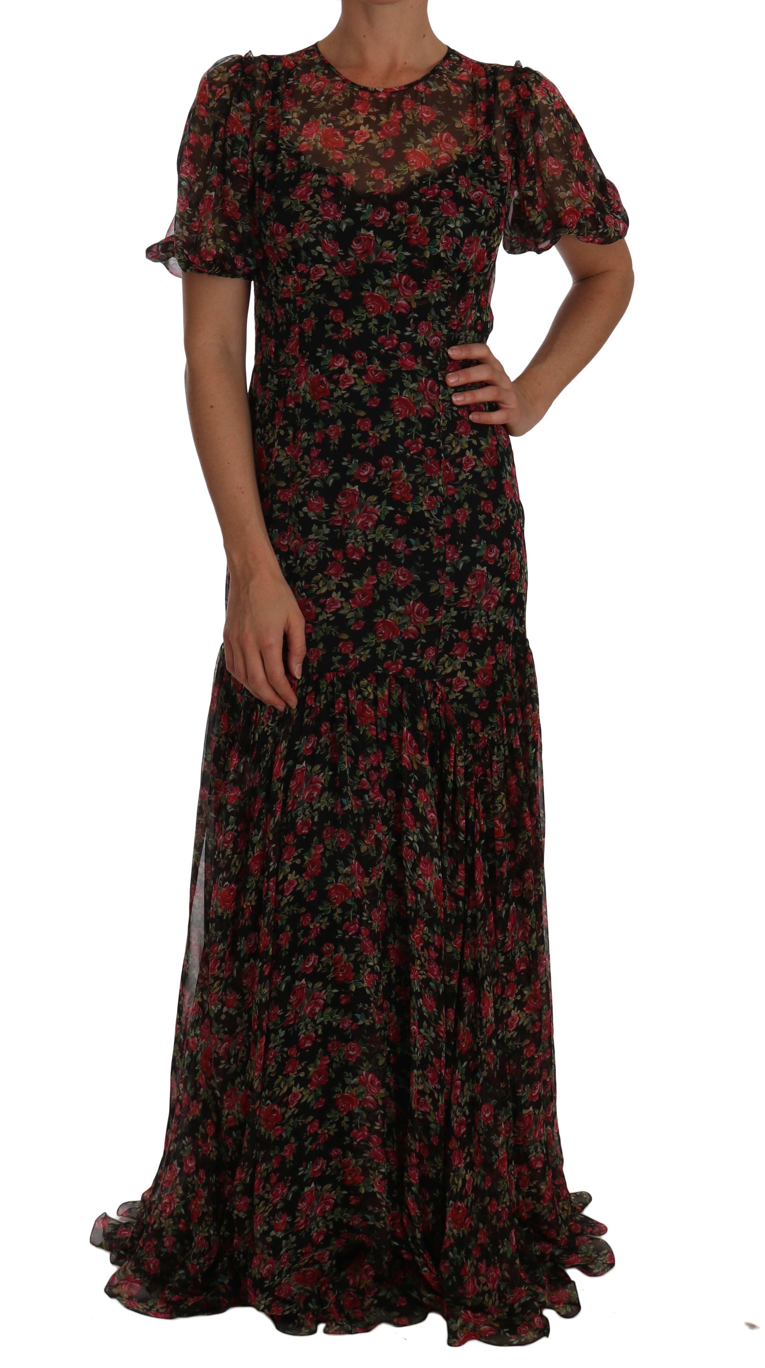 Elegant Floral A-Line Silk Dress - ventzia
