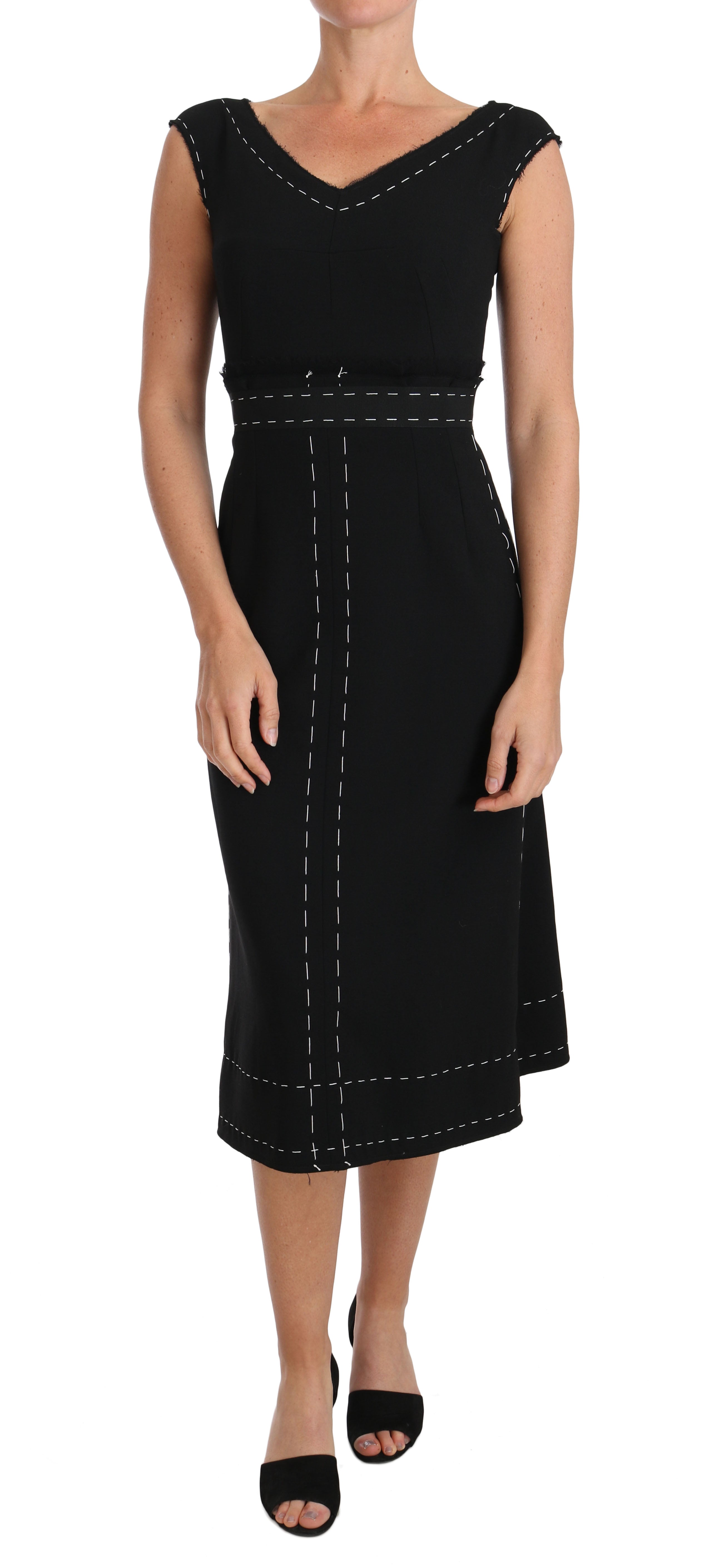 Elegant Black Sheath Wool Dress - ventzia