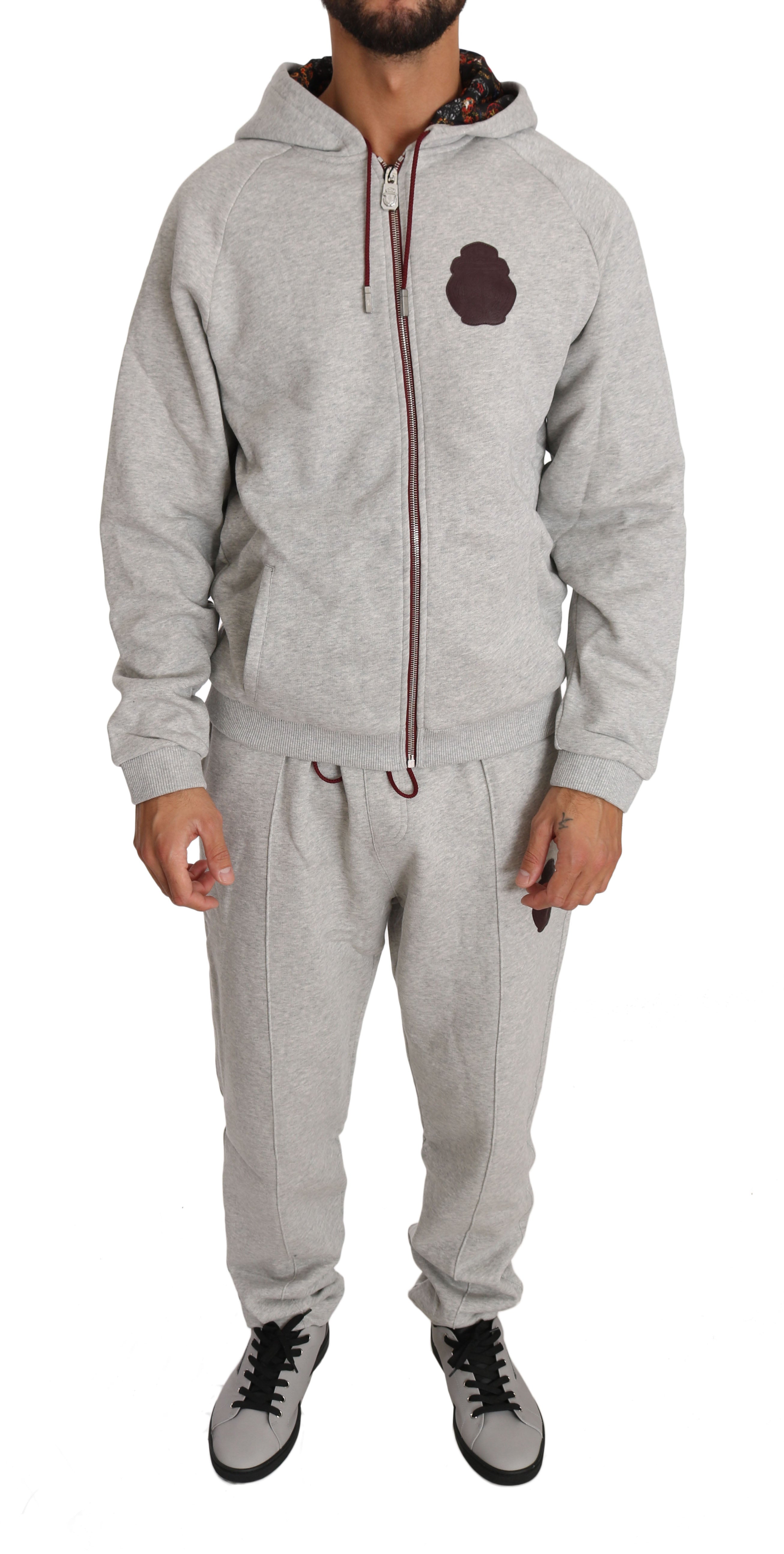 Elegant Gray Hooded Sweatsuit Ensemble - ventzia