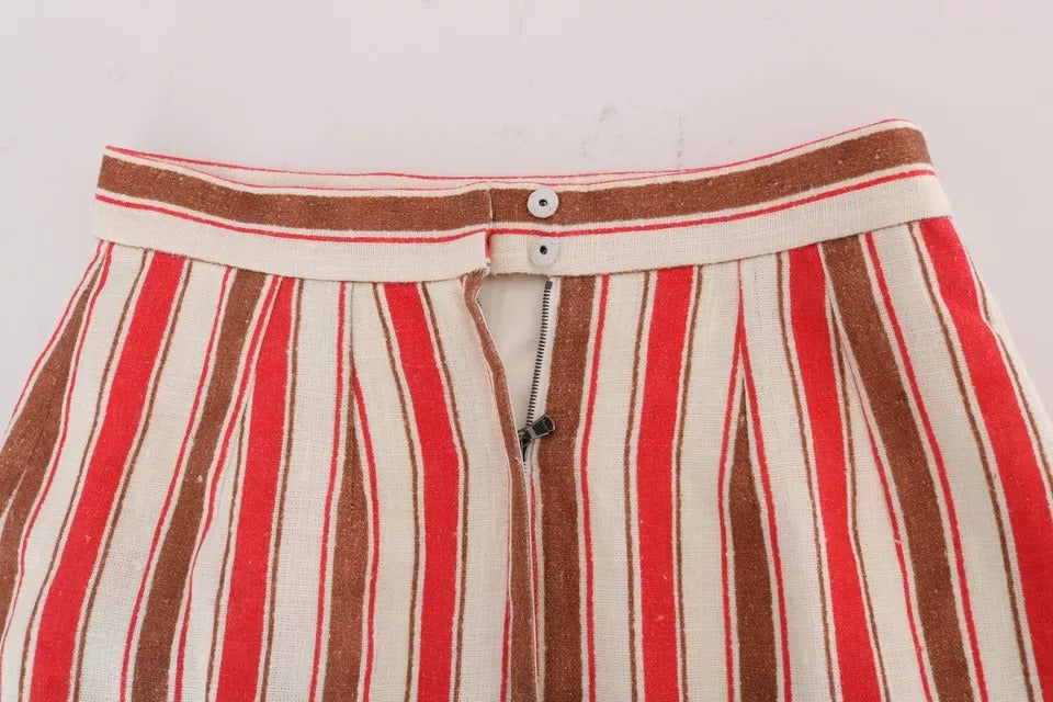 Multicolor Portofino Stripes Cotton Midi Skirt - ventzia