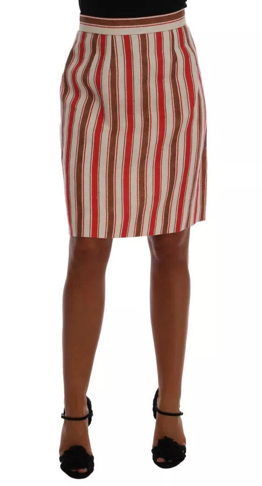 Multicolor Portofino Stripes Cotton Midi Skirt - ventzia
