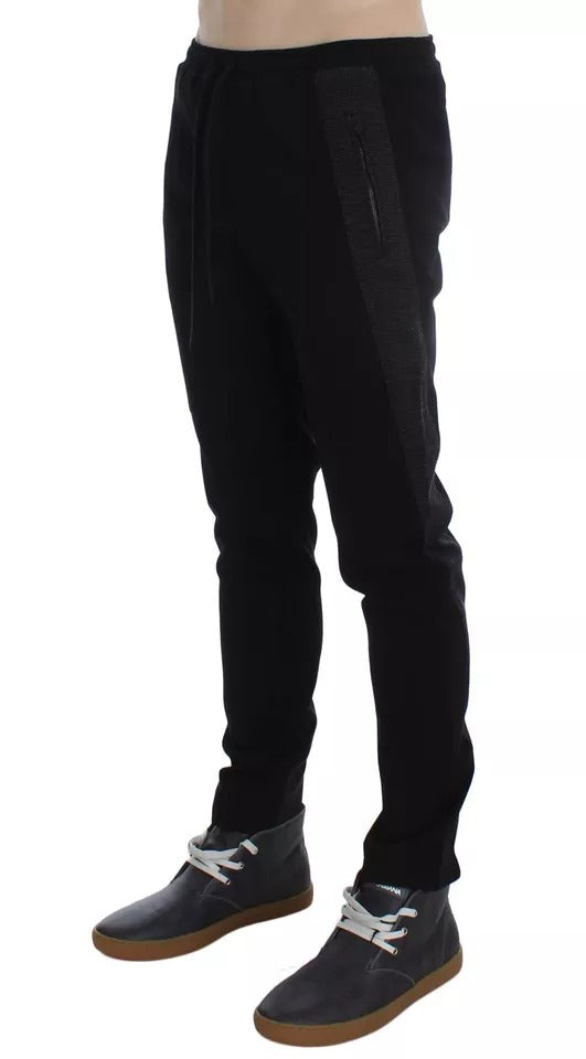 Black Gray Wool Casual Trousers Stripe Pants - ventzia
