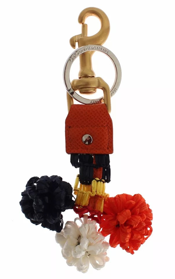 Brown Gold Raffia Leather Clasp Finder Chain Keyring - ventzia