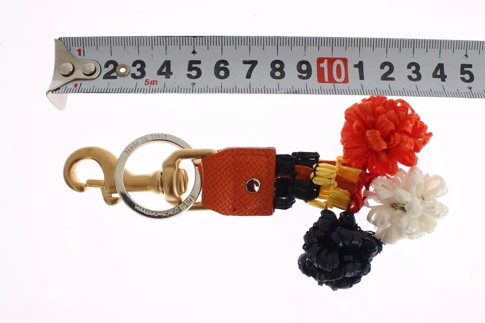 Brown Gold Raffia Leather Clasp Finder Chain Keyring - ventzia