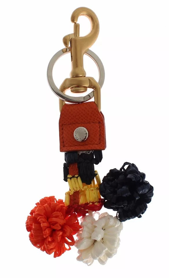 Brown Gold Raffia Leather Clasp Finder Chain Keyring - ventzia