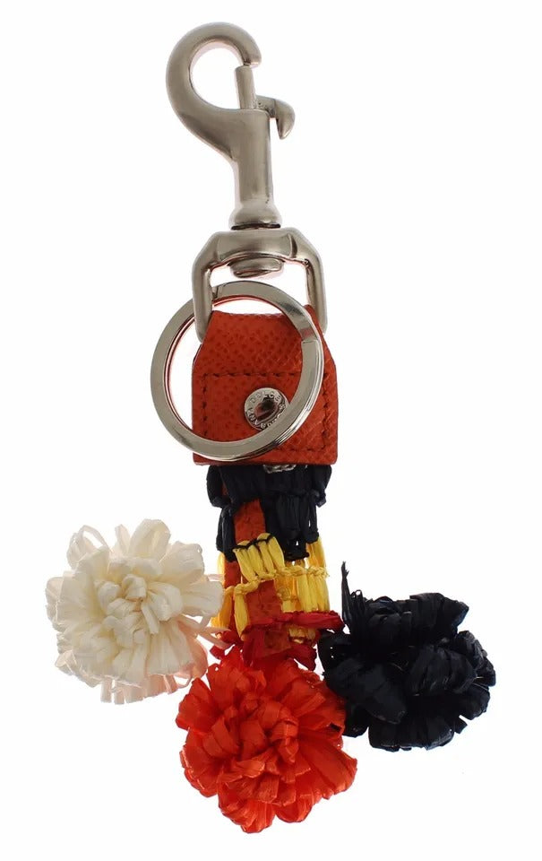 Silver Brown Raffia Leather Clasp Finder Chain Keyring - ventzia