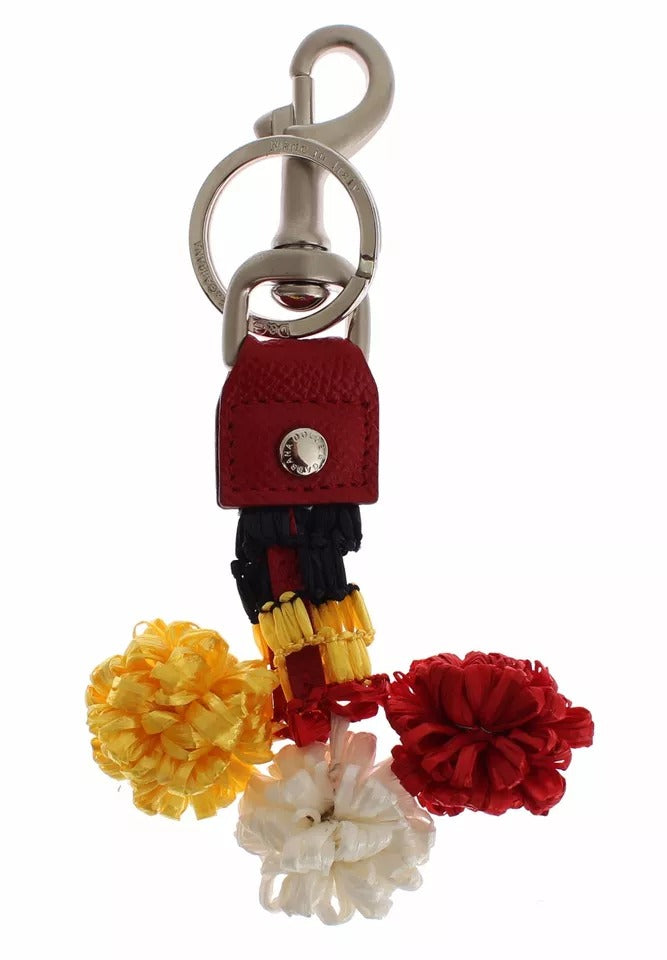 Silver Brown Raffia Leather Clasp Finder Chain Keyring - ventzia