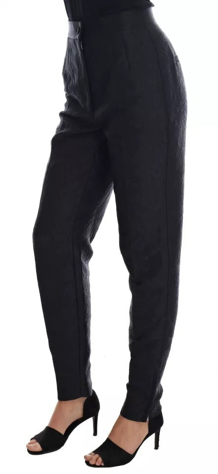 Black Floral Brocade High Waist Pants - ventzia