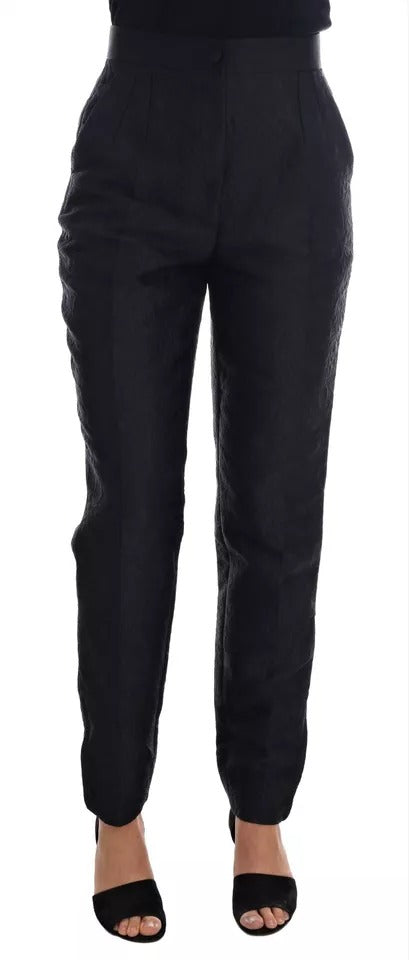 Black Floral Brocade High Waist Pants - ventzia