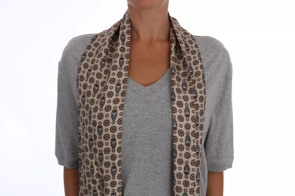 Gray Cotton Owl Silk Scarf Top T-shirt - ventzia