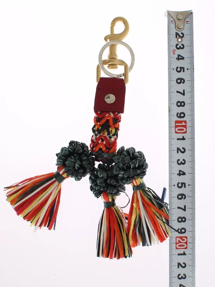 Multicolor Raffia Leather Clasp Finder Chain Keyring - ventzia