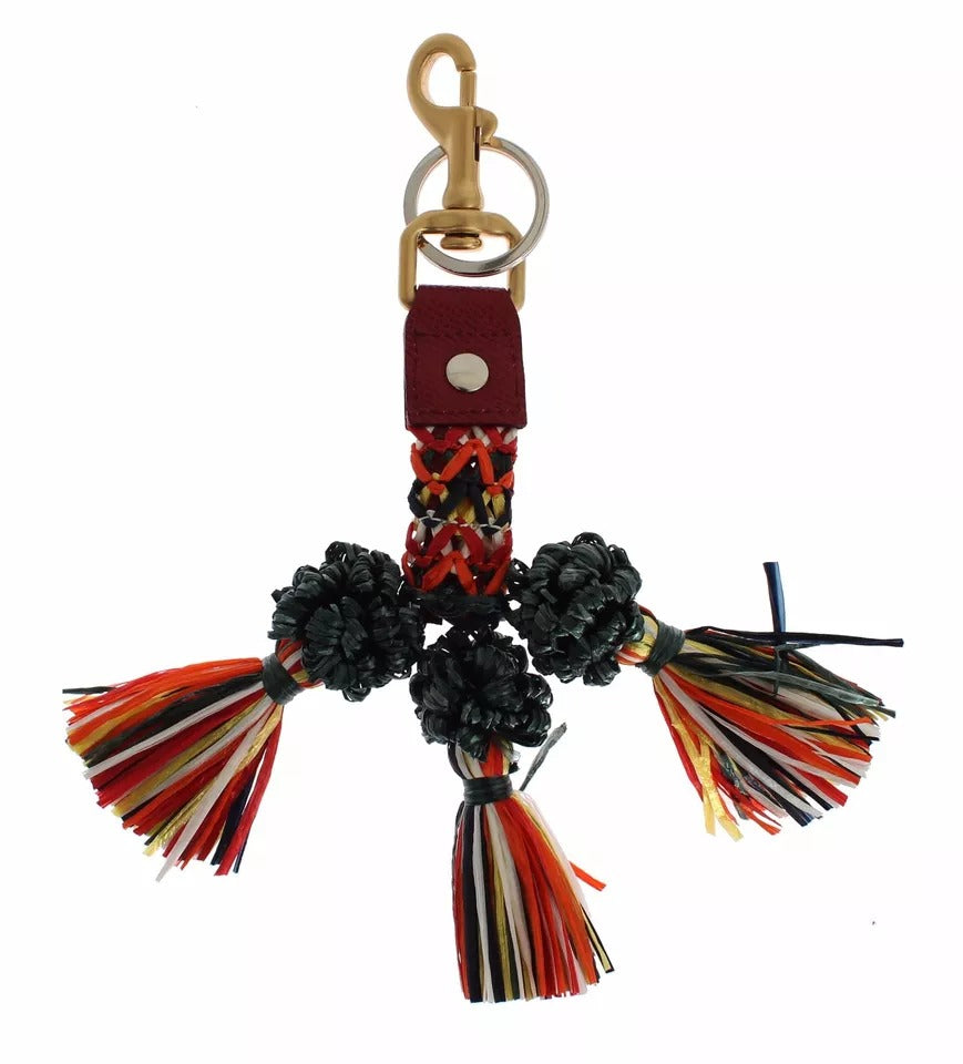 Multicolor Raffia Leather Clasp Finder Chain Keyring - ventzia