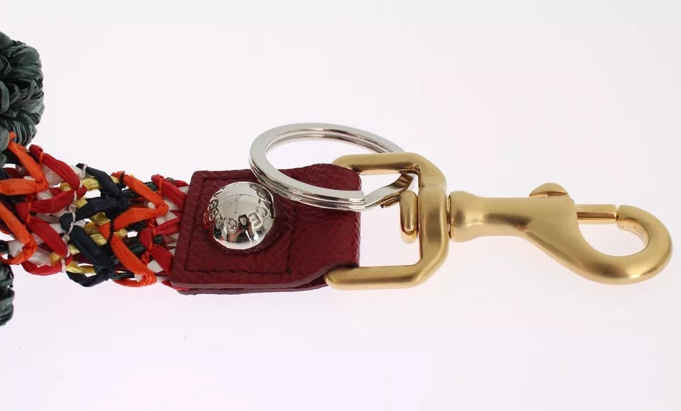 Multicolor Raffia Leather Clasp Finder Chain Keyring - ventzia