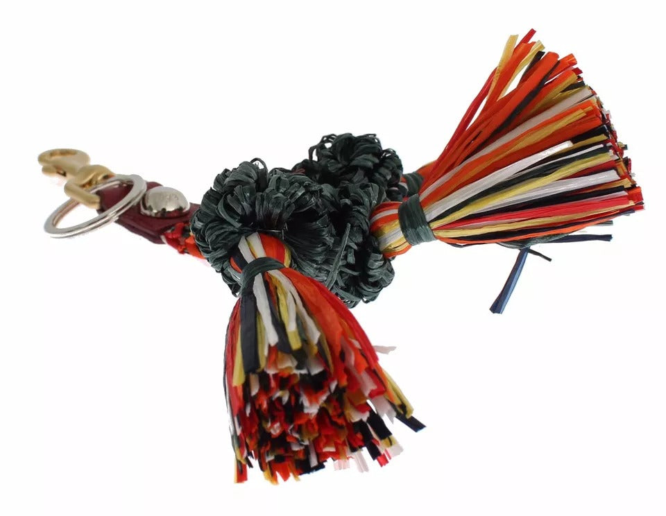 Multicolor Raffia Leather Clasp Finder Chain Keyring - ventzia