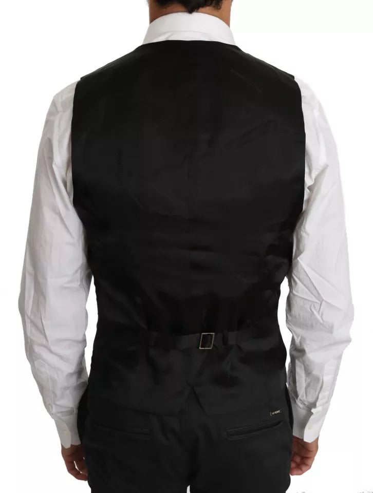 Black Wool Logo Waistcoat Vest - ventzia