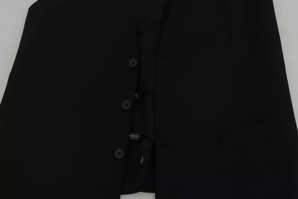 Black Wool Logo Waistcoat Vest - ventzia