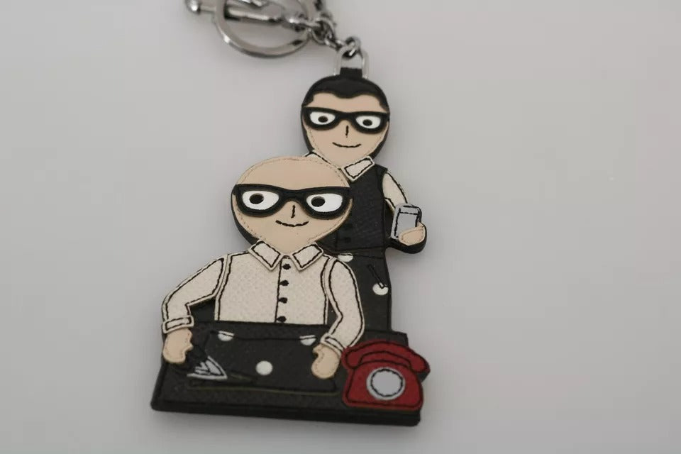 Silver Leather Dominico Stefano #DGFAMILY Logo Badge Keychain - ventzia