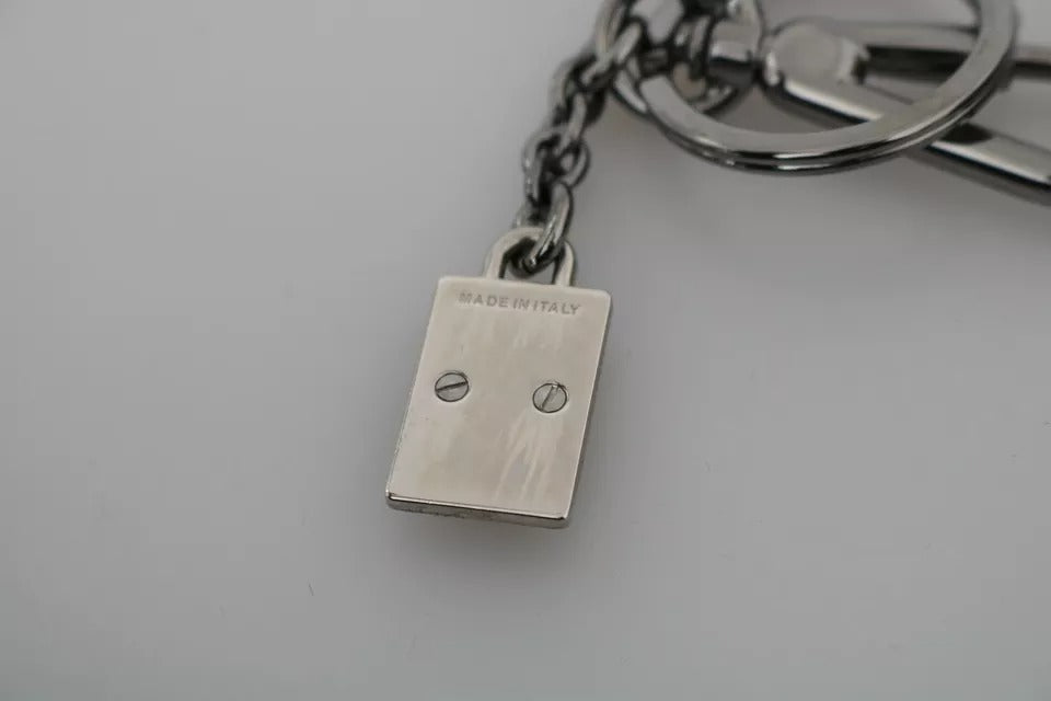 Silver Leather Dominico Stefano #DGFAMILY Logo Badge Keychain - ventzia