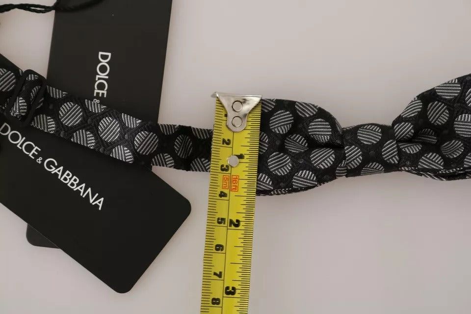 Black Silk Circles Men Necktie Bow Tie - ventzia