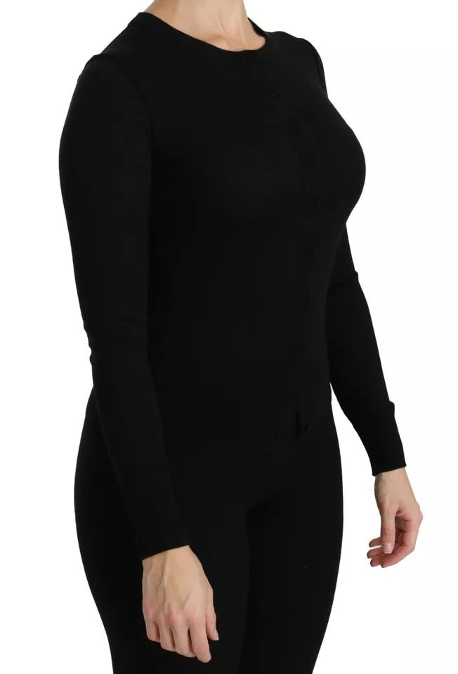Black Virgin Wool Long Sleeve Top Blouse Top - ventzia