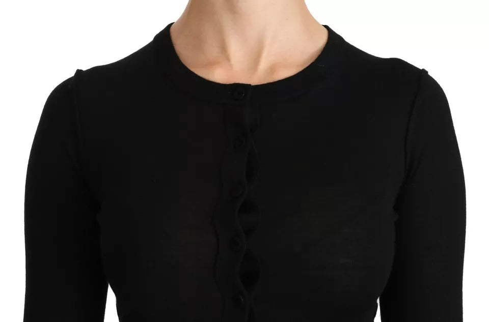 Black Virgin Wool Long Sleeve Top Blouse Top - ventzia