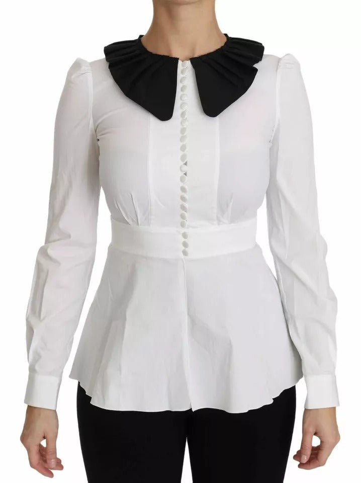 Black White Decorative Buttons Tops Shirt Blouse - ventzia
