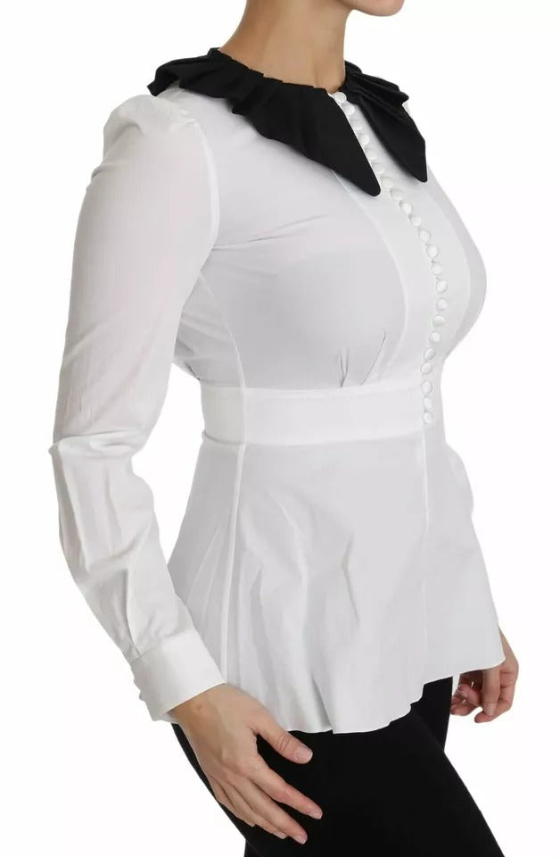 Black White Decorative Buttons Tops Shirt Blouse - ventzia