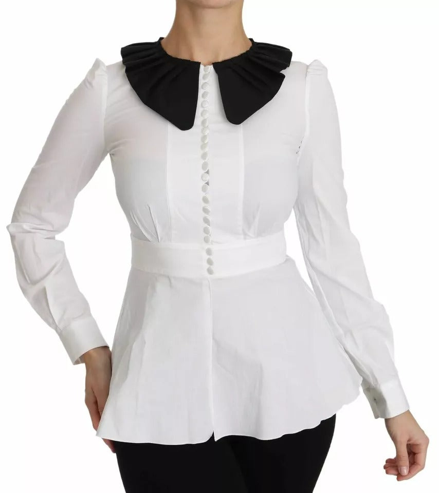 Black White Decorative Buttons Tops Shirt Blouse - ventzia