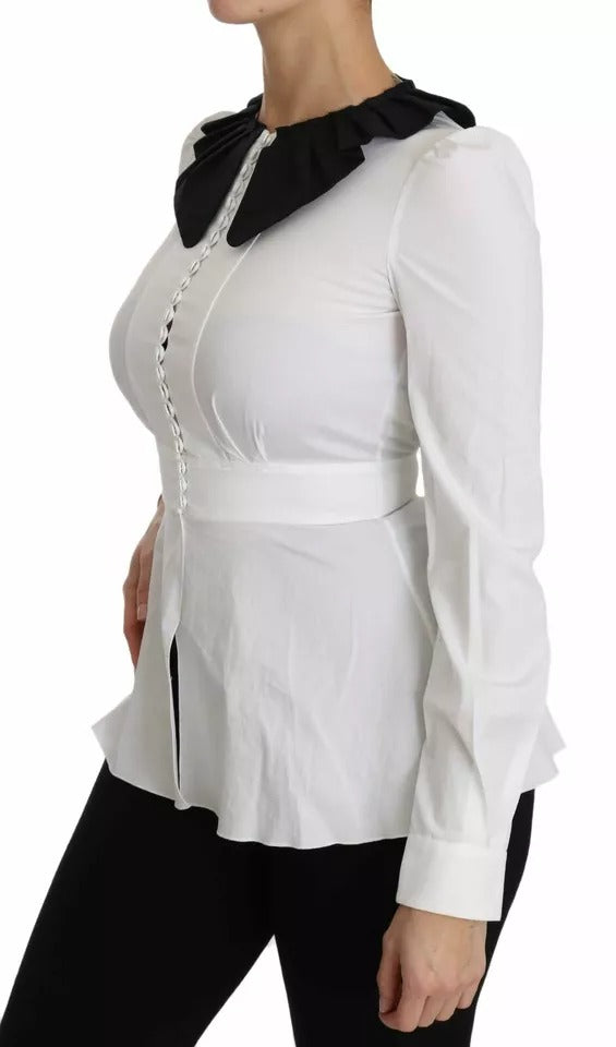 Black White Decorative Buttons Tops Shirt Blouse - ventzia
