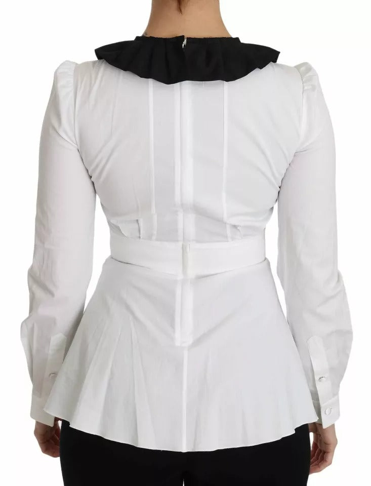 Black White Decorative Buttons Tops Shirt Blouse - ventzia