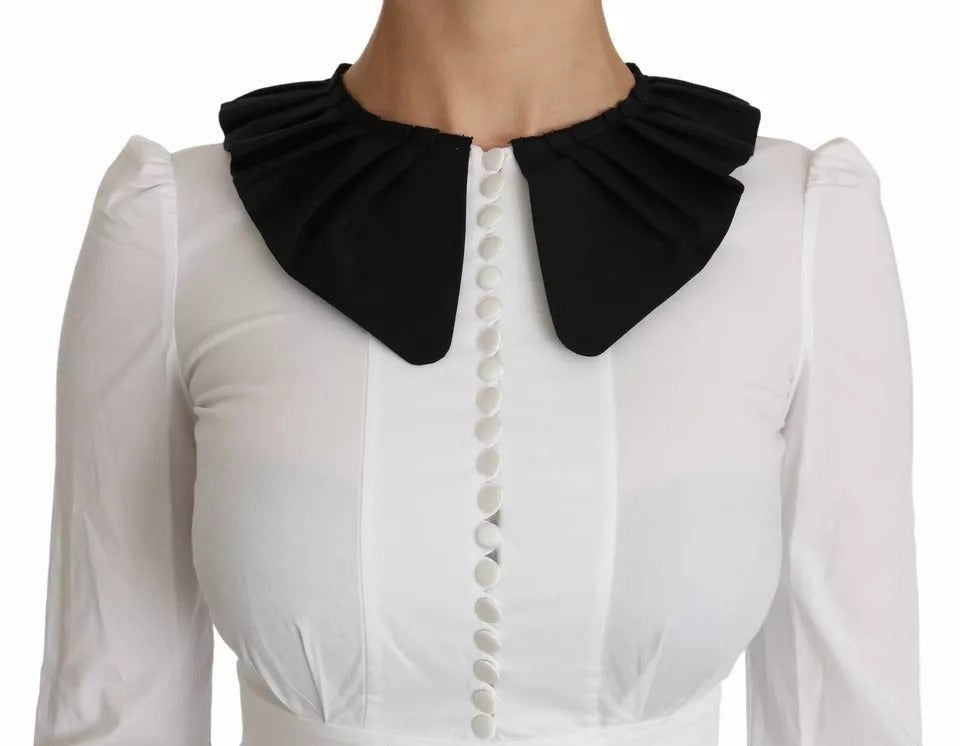 Black White Decorative Buttons Tops Shirt Blouse - ventzia