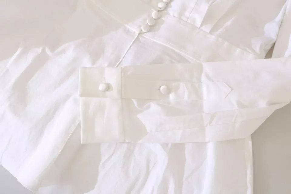 Black White Decorative Buttons Tops Shirt Blouse - ventzia