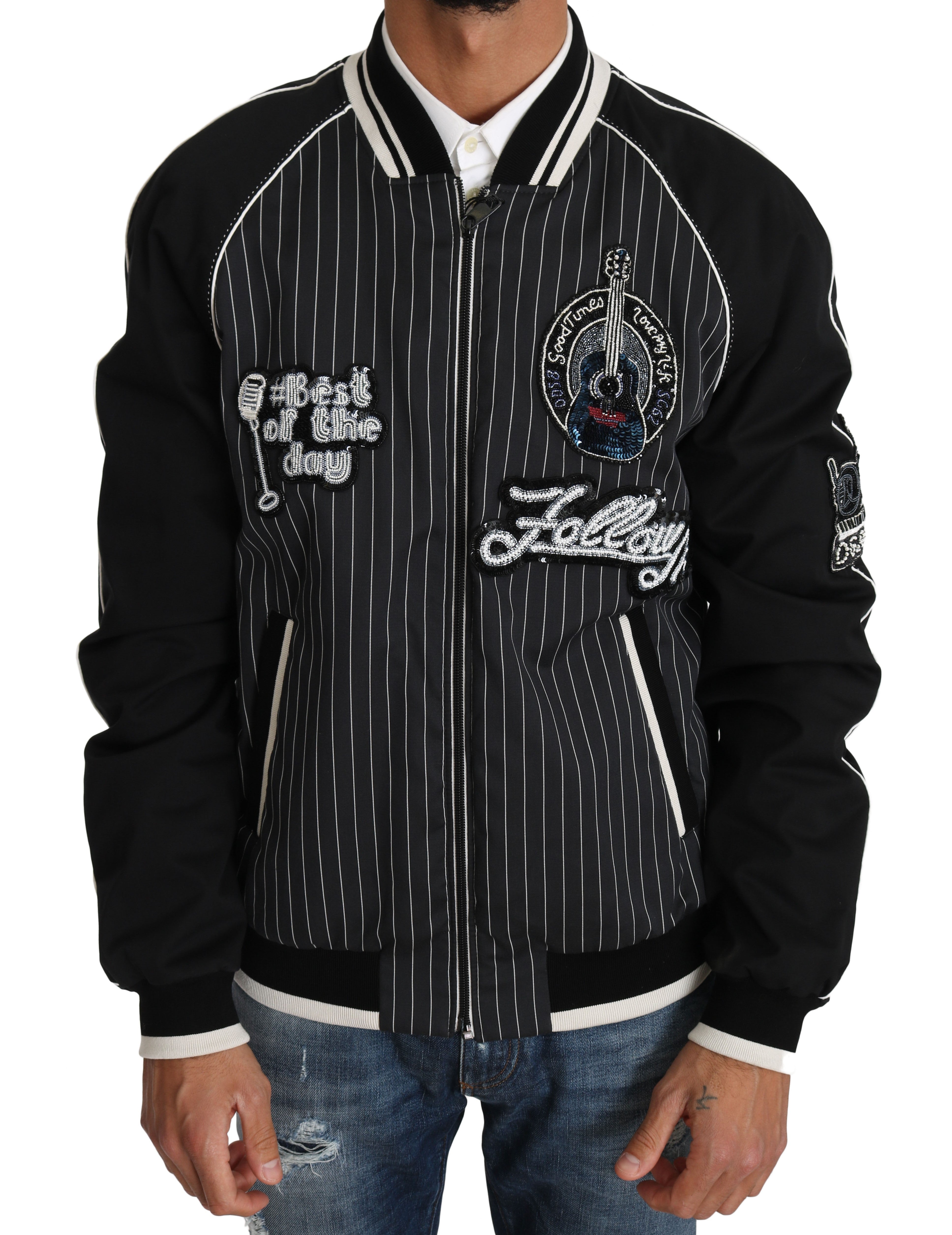 Elegant Sequined Black Bomber Jacket - ventzia