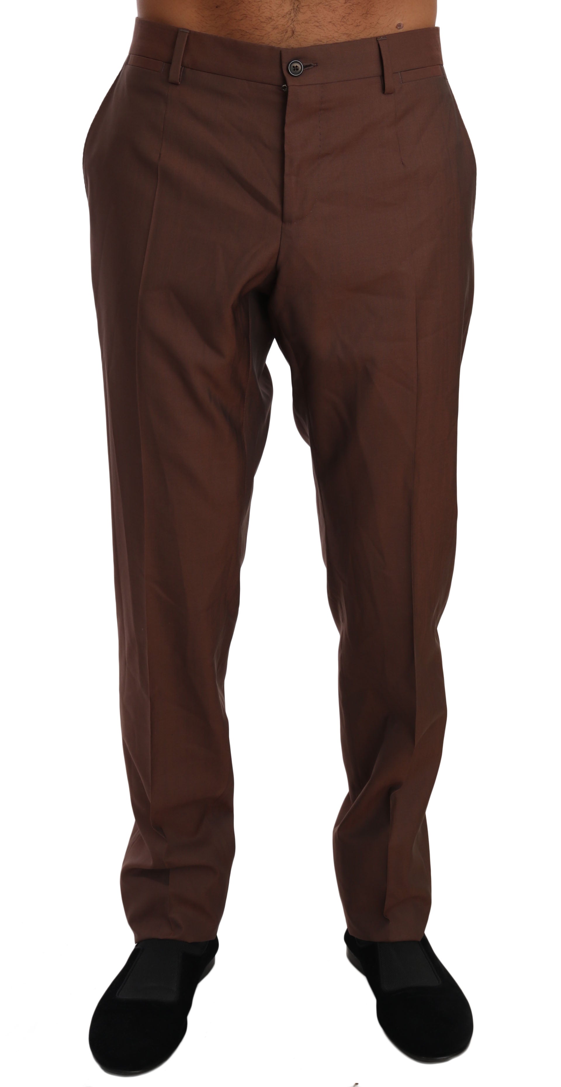 Elegant Brown Wool-Silk Formal Pants - ventzia